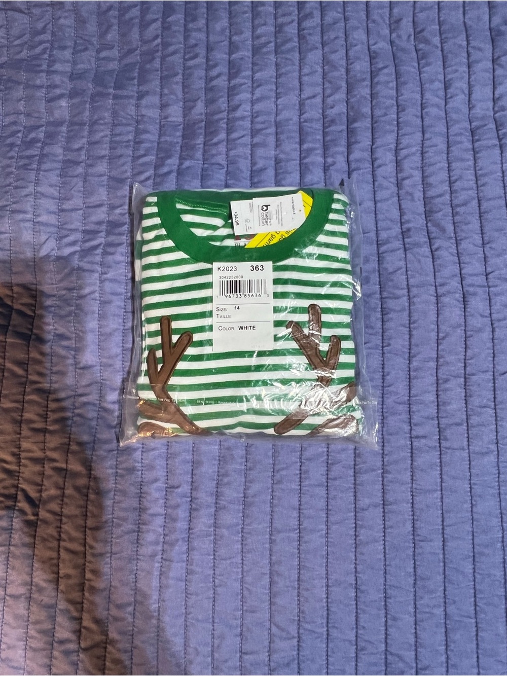 The Childrens Place Kids Green White Striped Reindeer Pajama Set Size 14 K2023